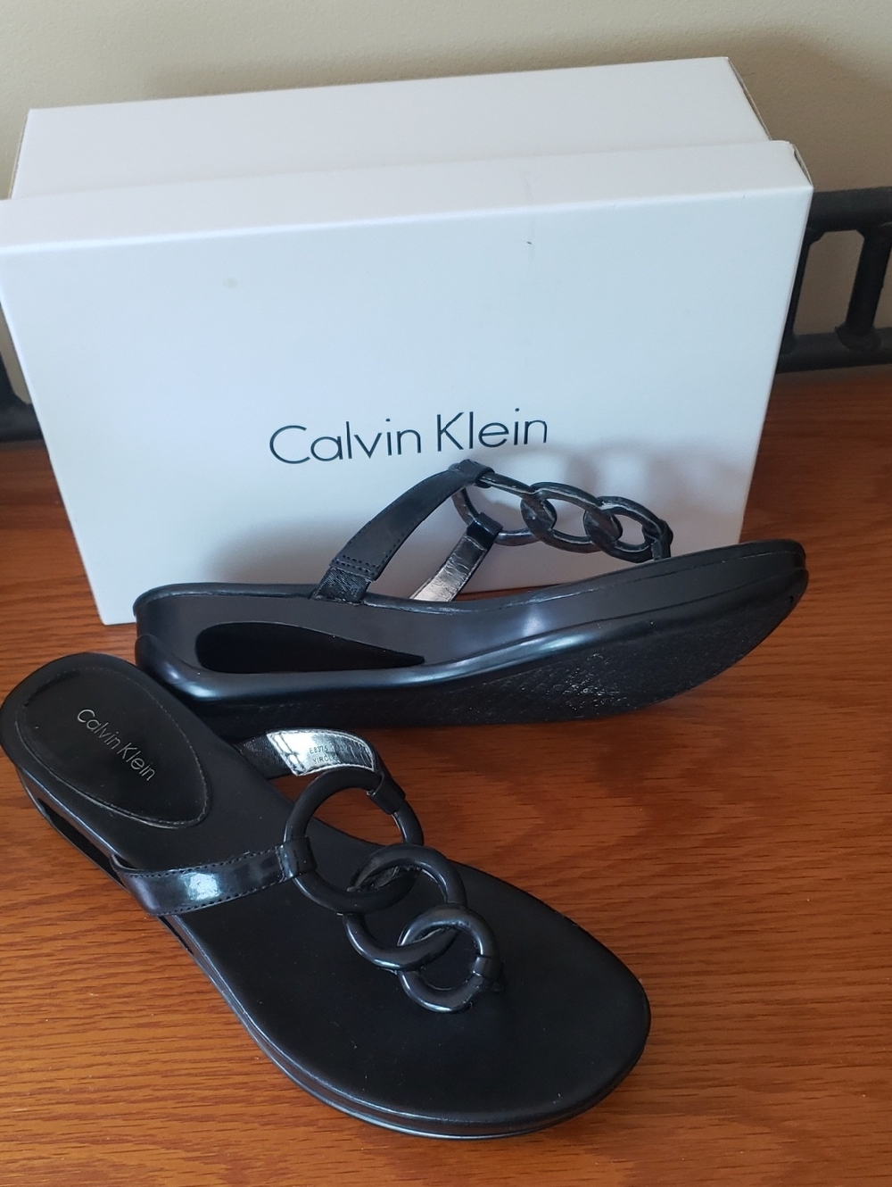 Calvin Klein Black Patent Sandals - Size 7.5M